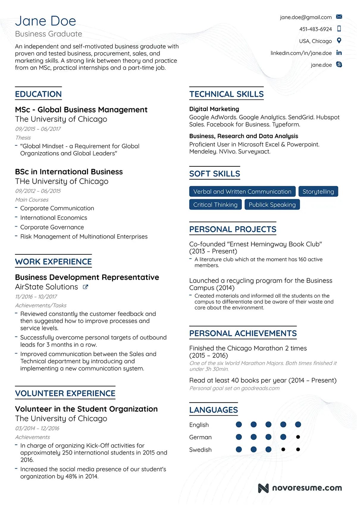 Graduate resume example